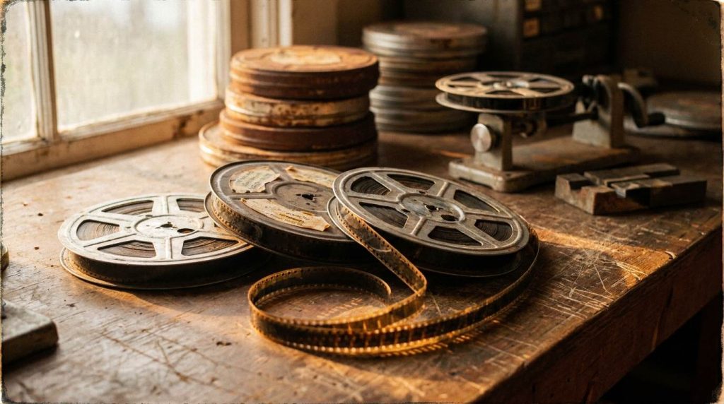 8mm home movie reels on the workbench at Legacy Digital's lab in Orange, California